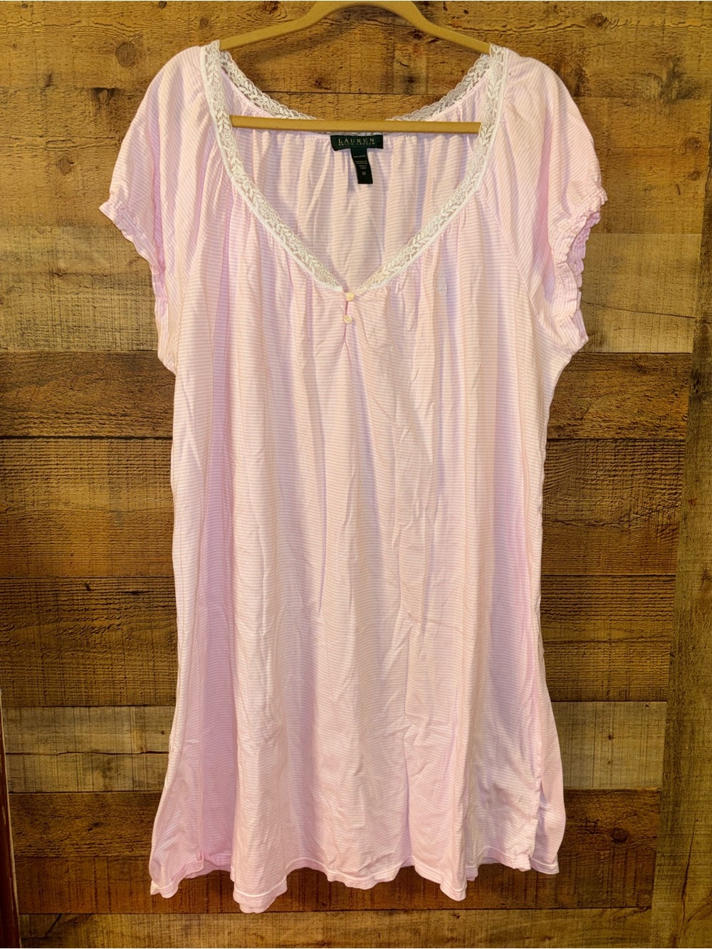 Lauren Ralph Lauren Pink Striped Nightgown Lace Trim